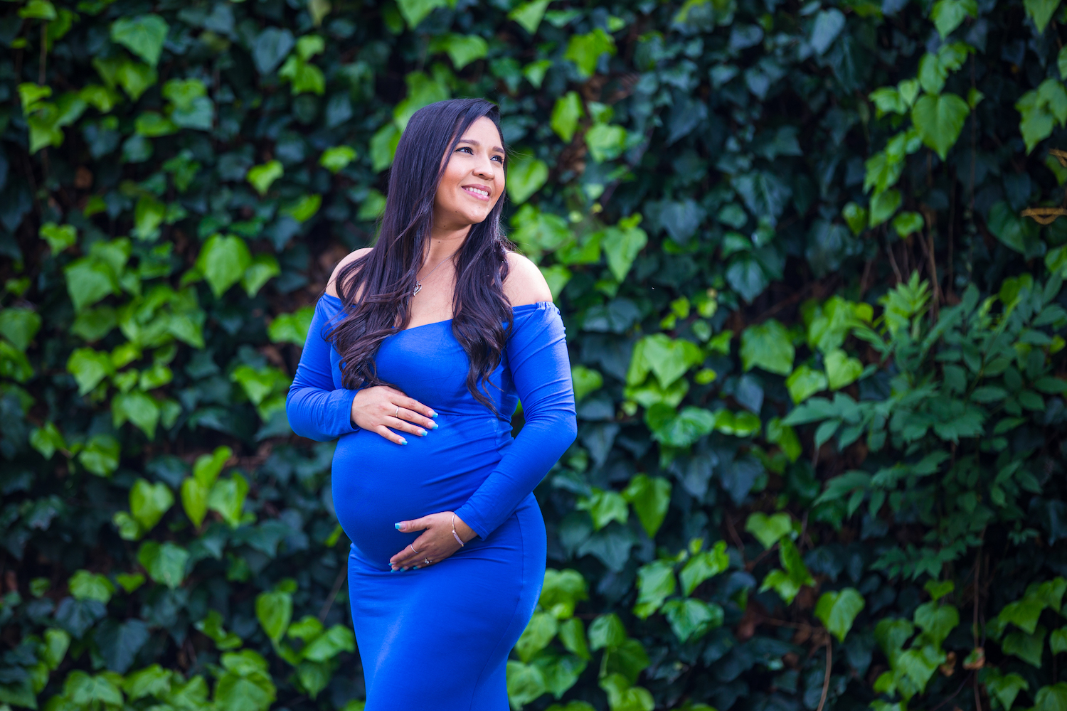 Blue dress for maternity photography in Orange county